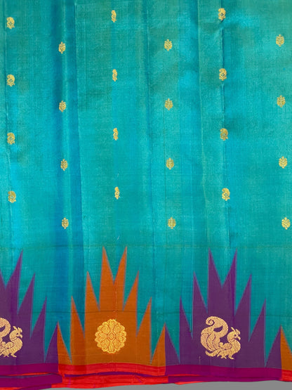 Kanchi Big Temple Border Green Pure Silk Saree