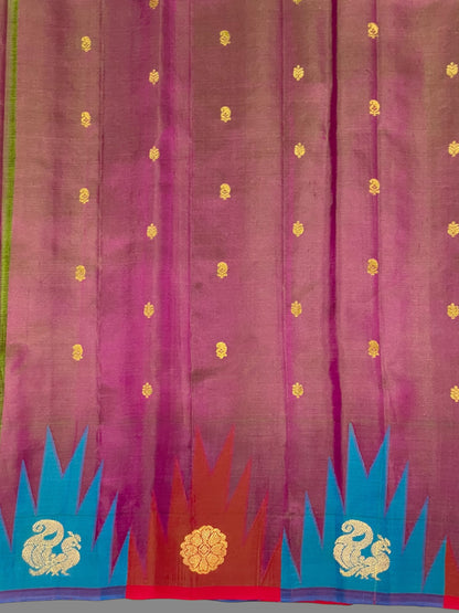 Kanchi Big Temple Border Seaweed Brown Pure Silk Saree