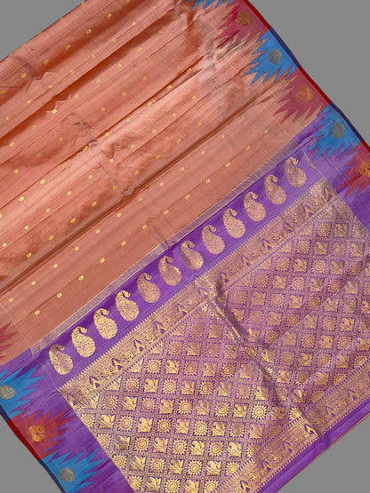 Kanchi Big Temple Border Baby Pink Pure Silk Saree