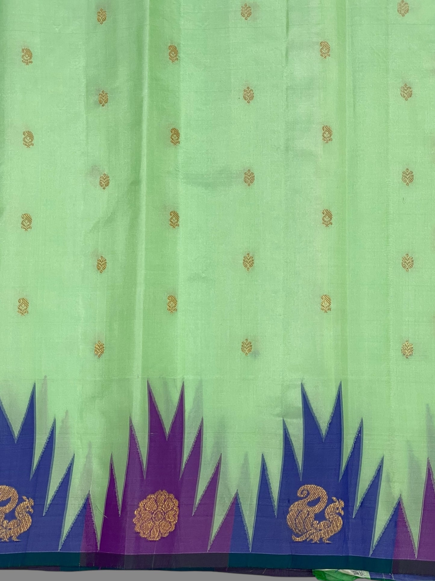 Kanchi Big Temple Border Pista Green Pure Silk Saree