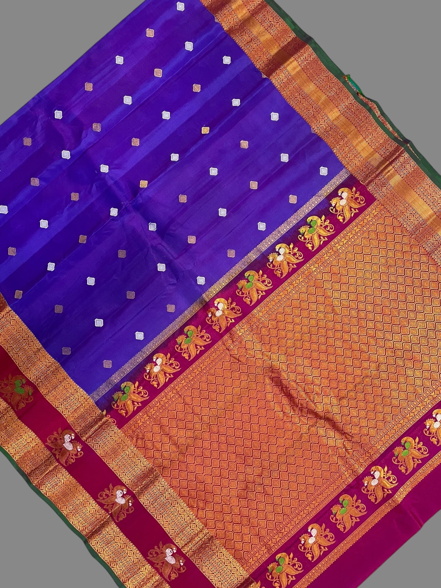 Big Gap Double Peacock Border Royal Blue Pure Silk Saree