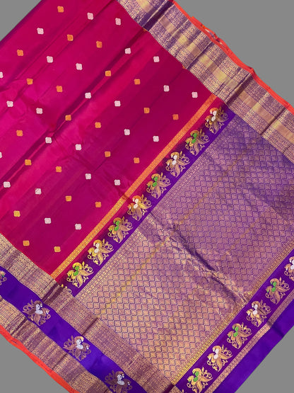 Big Gap Double Peacock Border Rose Pink Pure Silk Saree