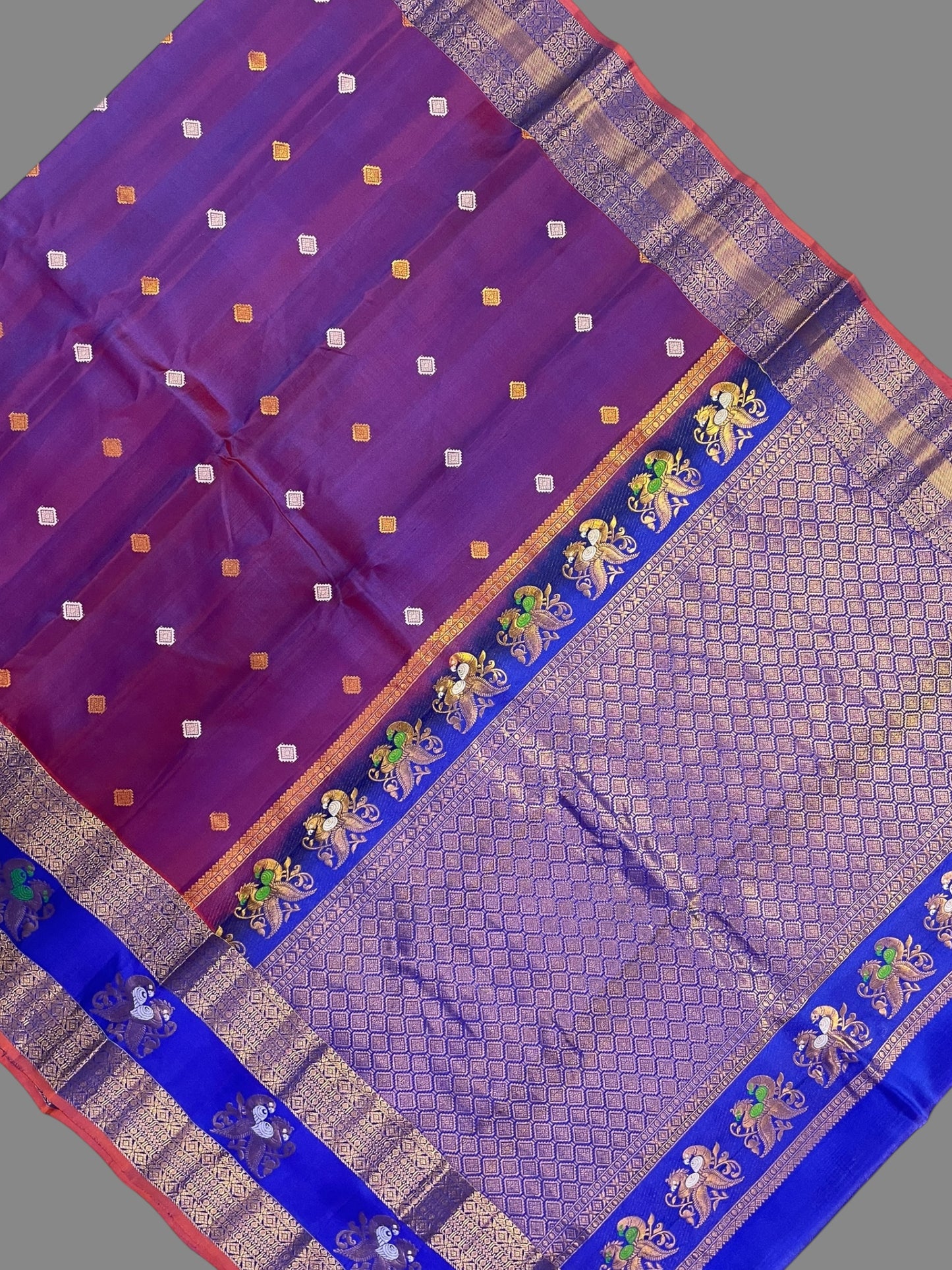 Big Gap Double Peacock Border Magenta Pure Silk Saree