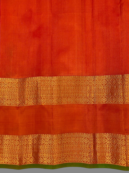 Big Gap Double Peacock Border Golden Pure Silk Saree