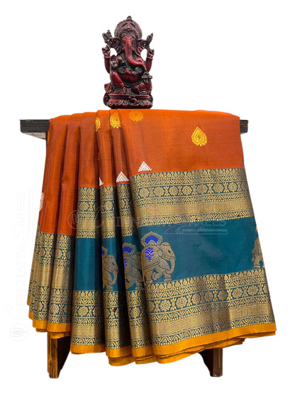 Big Gap Double Peacock Border Mustard Pure Silk Saree