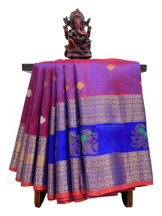 Big Gap Double Peacock Border Magenta Pure Silk Saree