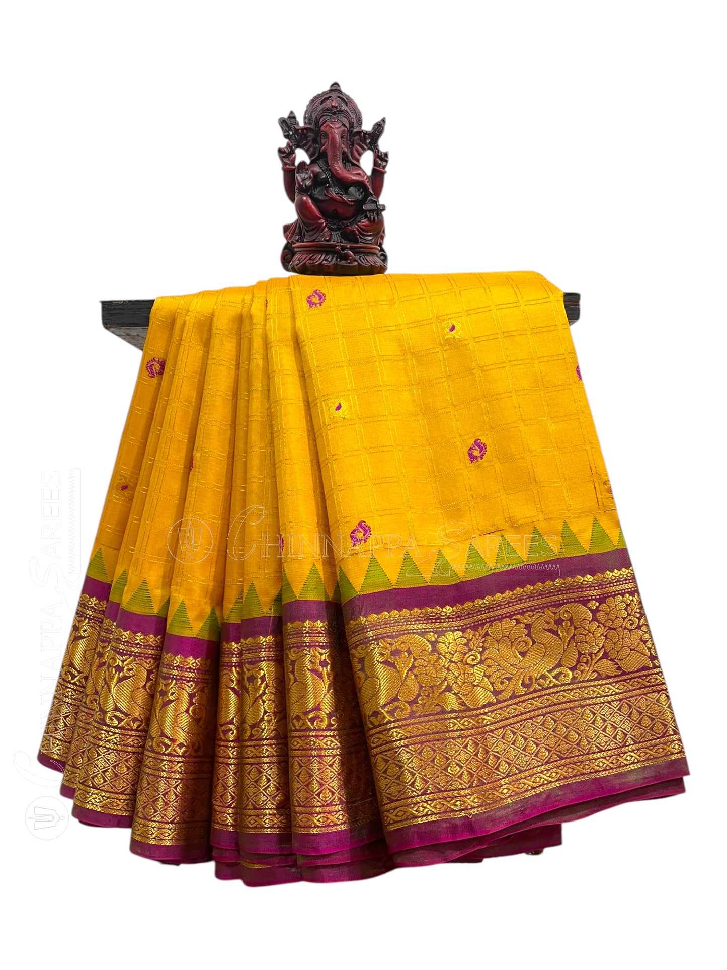 Humsa Big Checks Yellow Pure Silk Saree