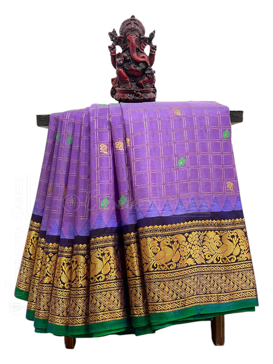 Humsa Big Checks Purple Pure Silk Saree