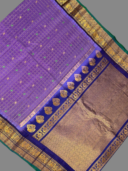 Humsa Big Checks Purple Pure Silk Saree