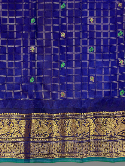 Humsa Big Checks Purple Pure Silk Saree