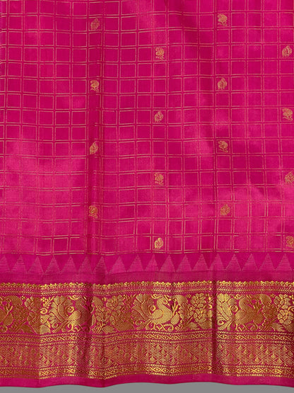 Humsa Big Checks Light Purple Pure Silk Saree