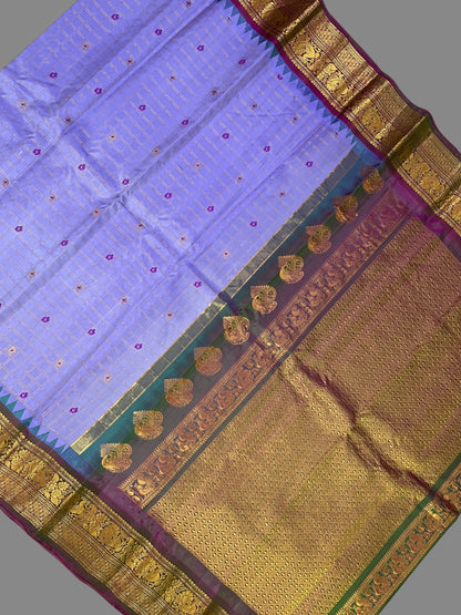 Humsa Big Checks Lavender Pure Silk Saree