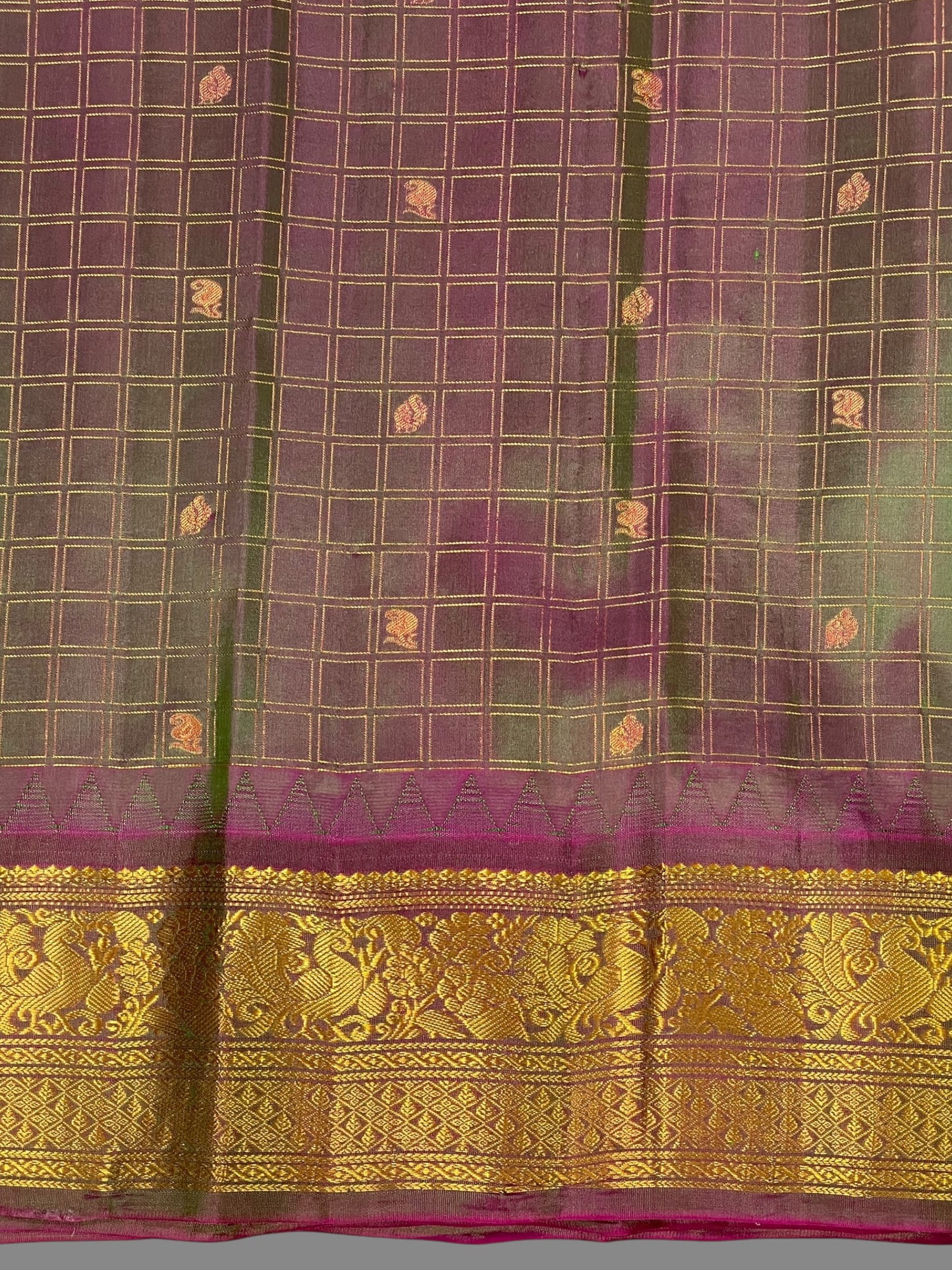 Humsa Big Checks Lavender Pure Silk Saree