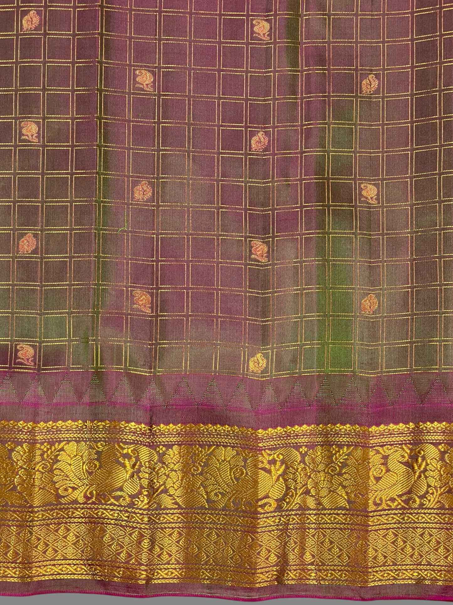 Humsa Big Checks Yellow Pure Silk Saree