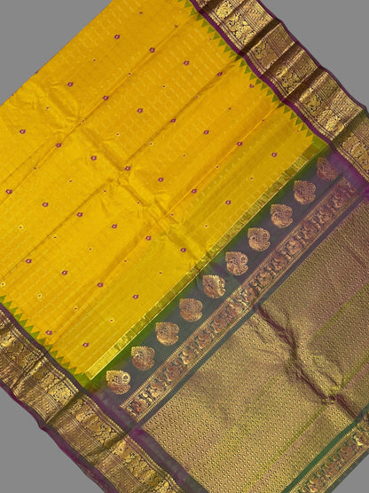 Humsa Big Checks Yellow Pure Silk Saree