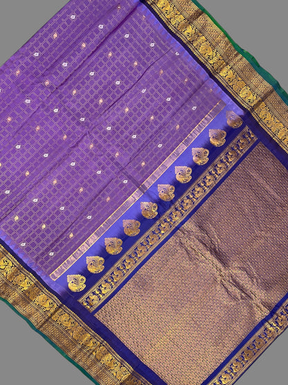 Humsa Big Checks Light Lavender Pure Silk Saree