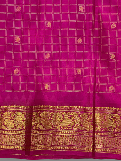 Humsa Big Checks Violet Pure Silk Saree