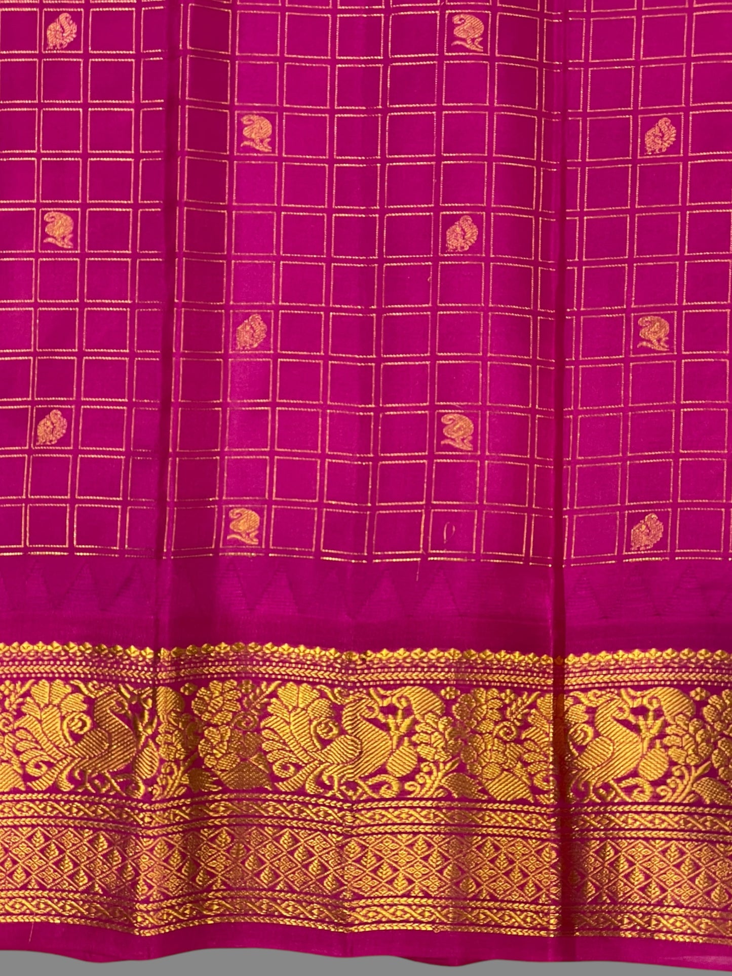 Humsa Big Checks Peacock Green Pure Silk Saree