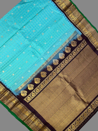 Humsa Big Checks Pink Light Blue Silk Saree