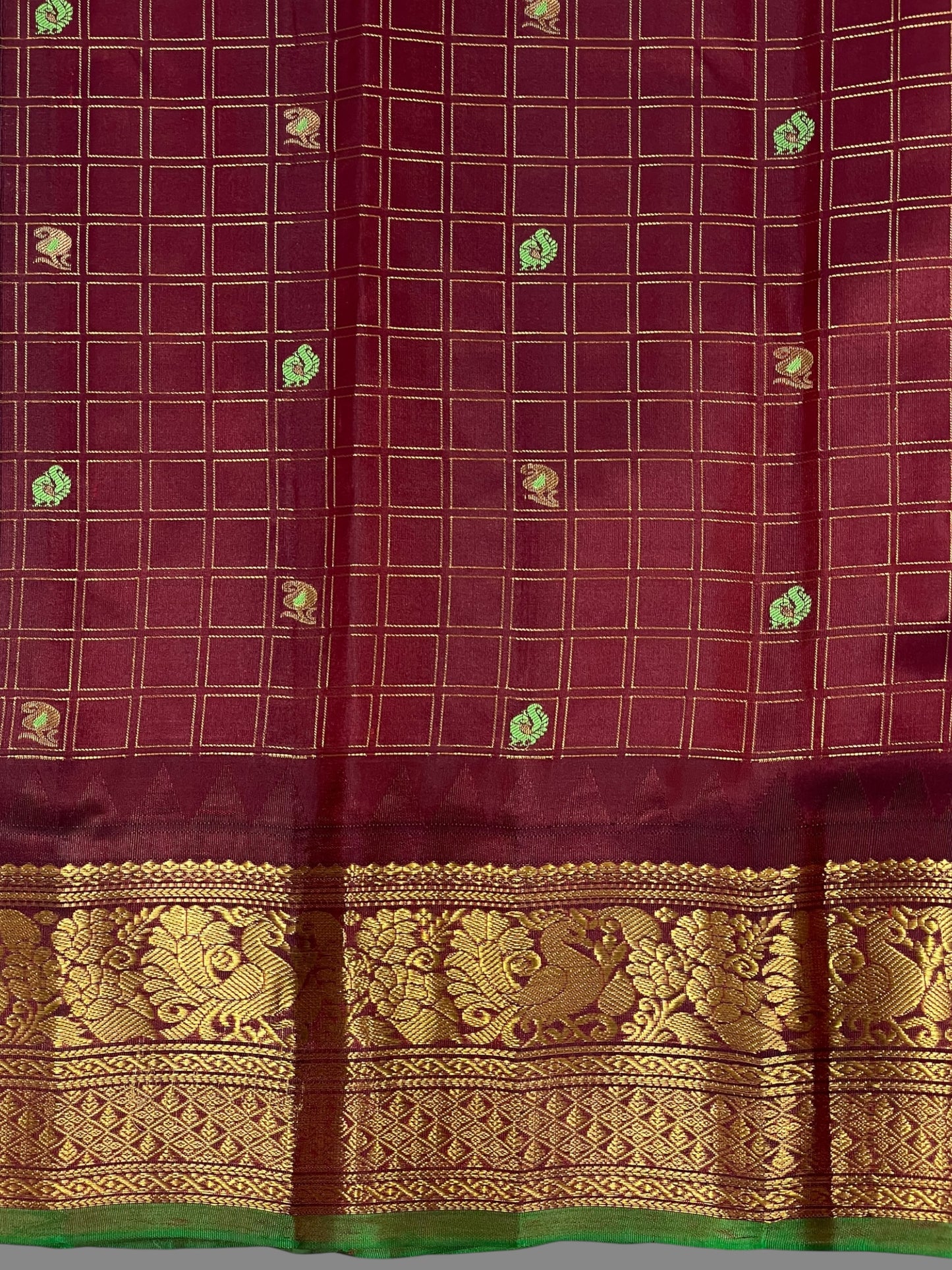 Humsa Big Checks Cobalt Blue Pure Silk Saree