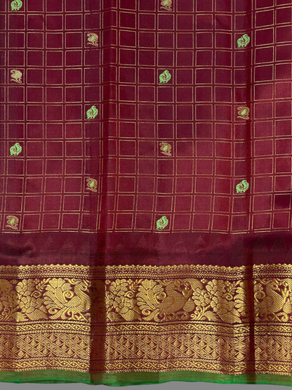 Humsa Big Checks Cobalt Blue Pure Silk Saree