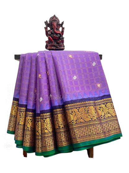 Humsa Big Checks Light Lavender Pure Silk Saree