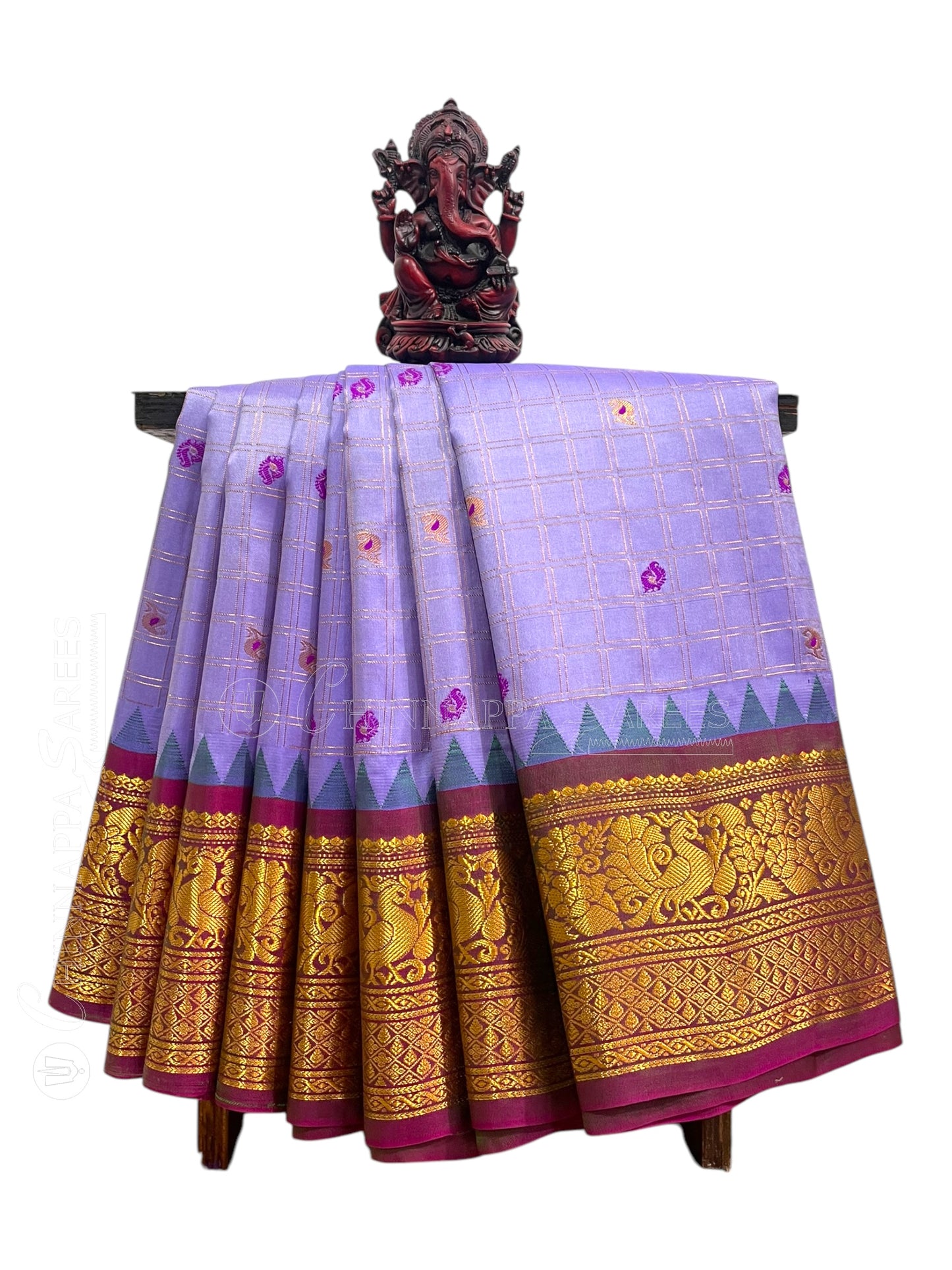 Humsa Big Checks Lavender Pure Silk Saree