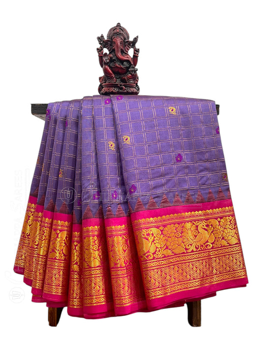 Humsa Big Checks Light Purple Pure Silk Saree