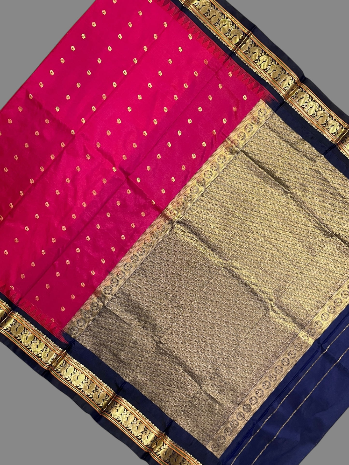 Humsa Border Dark Pink Pure Silk Saree