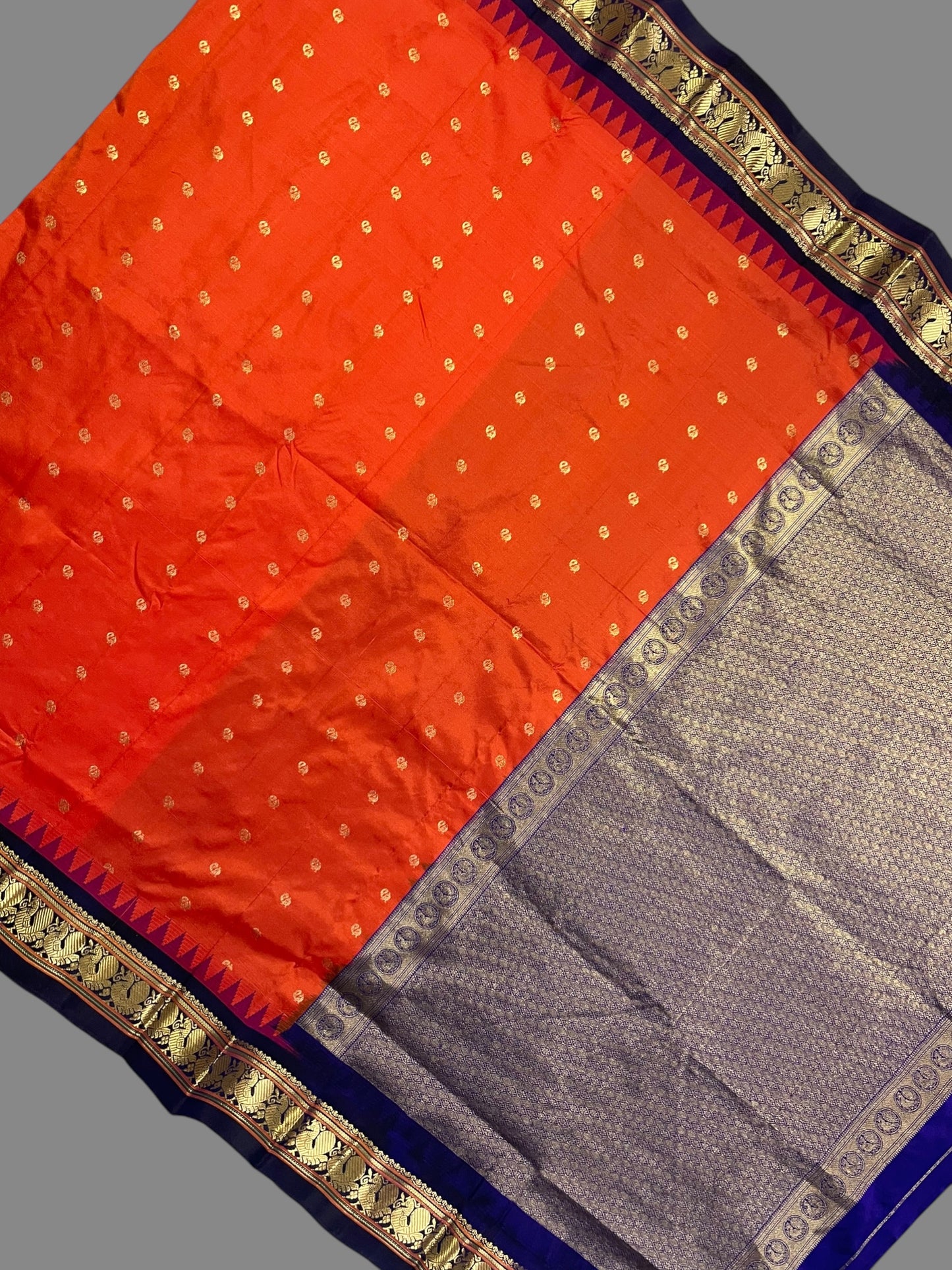 Humsa Border Reddish Orange Pure Silk Saree