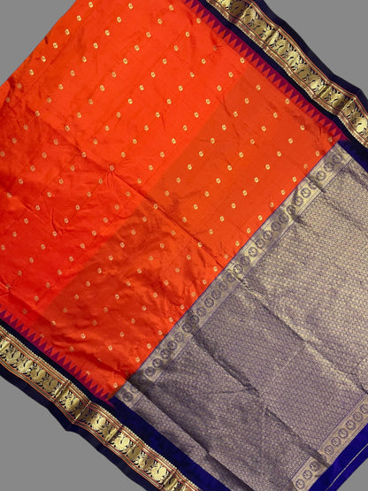 Humsa Border Reddish Orange Pure Silk Saree