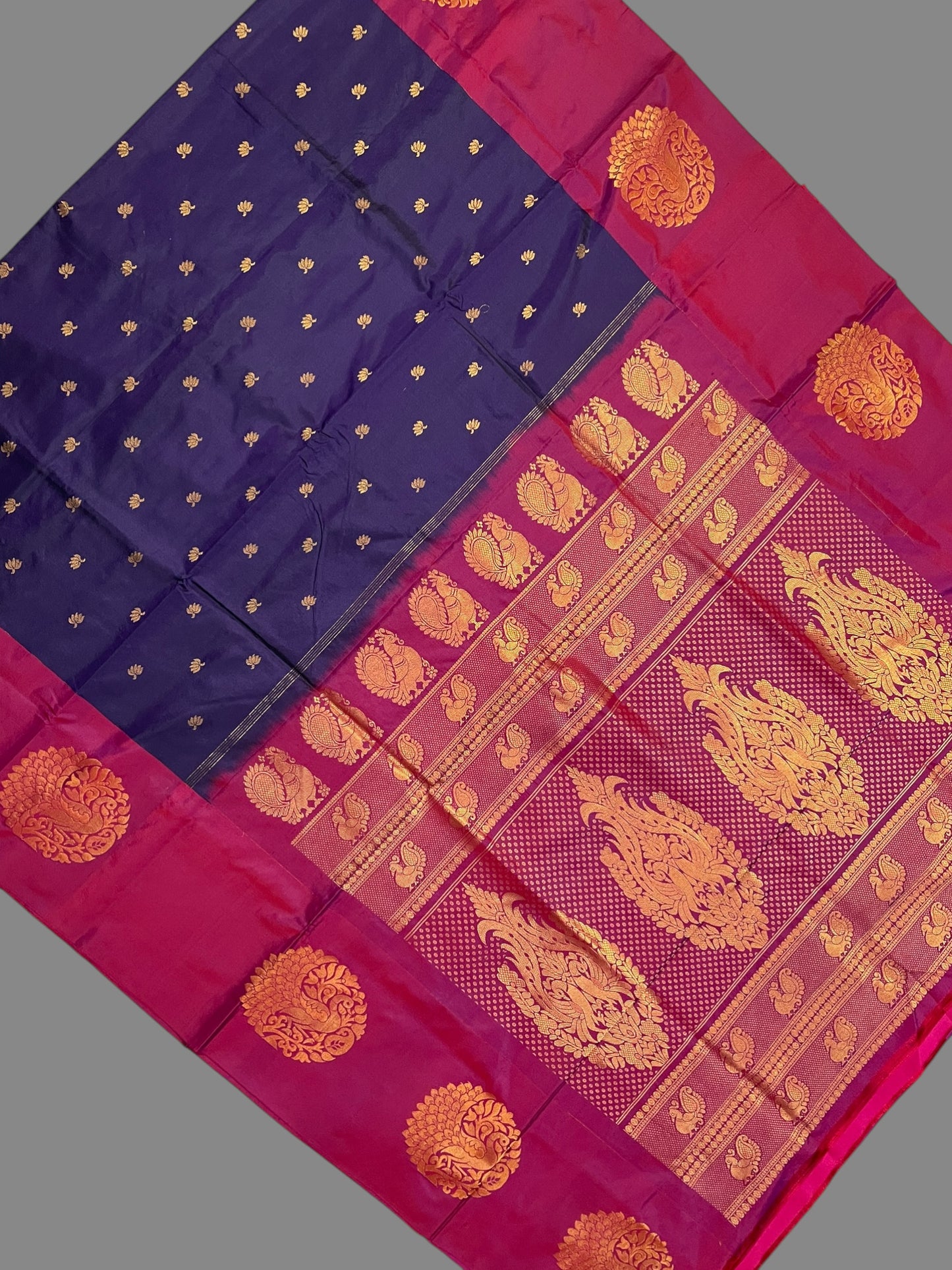 Big Peacock Border Dark Purple Pure Silk Saree