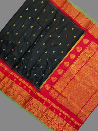 Kanchi Big Border Butta Black Pure Silk Saree