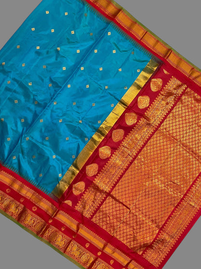 Kanchi Border Butta Blue Pure Silk Saree