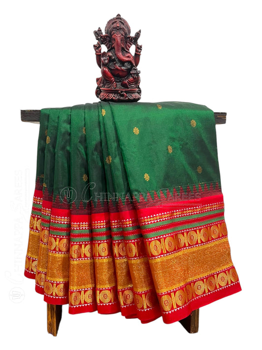 Rudrakshi Dark Green Pure Silk Saree