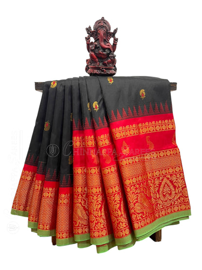 Kanchi Big Border Butta Black Pure Silk Saree