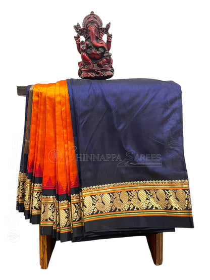 Humsa Border Orange Pure Silk Saree