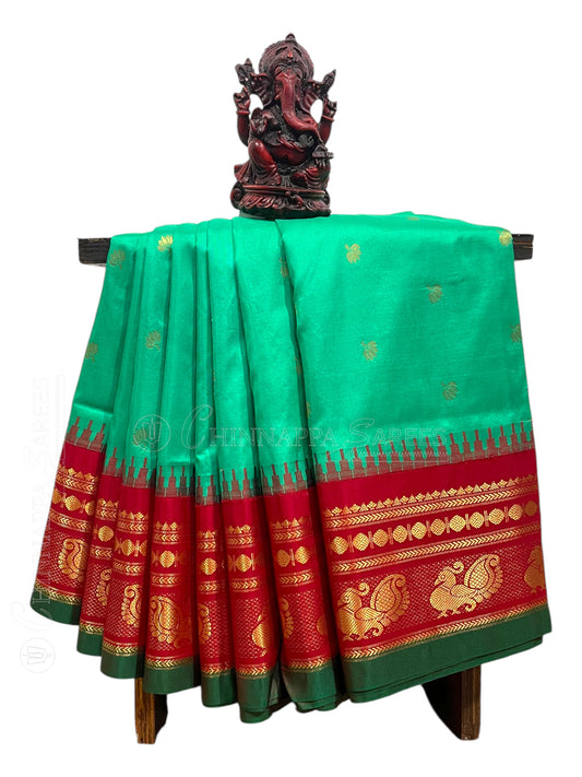 Mahalaxmi Border Spring Green Pure Silk Saree