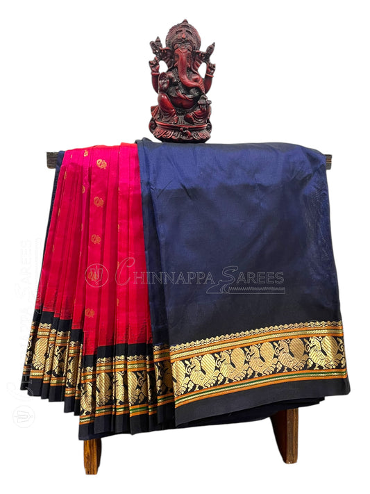 Humsa Border Dark Pink Pure Silk Saree