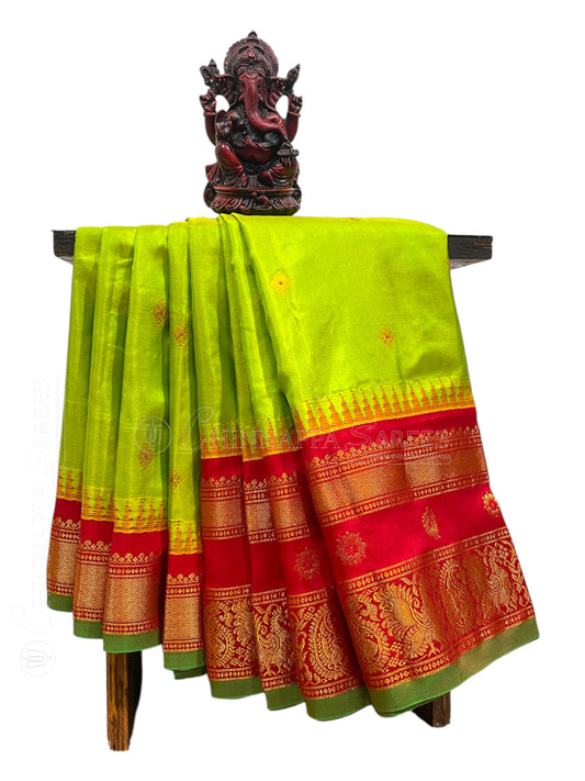 Kanchi Border Butta Light Green Pure Silk Saree