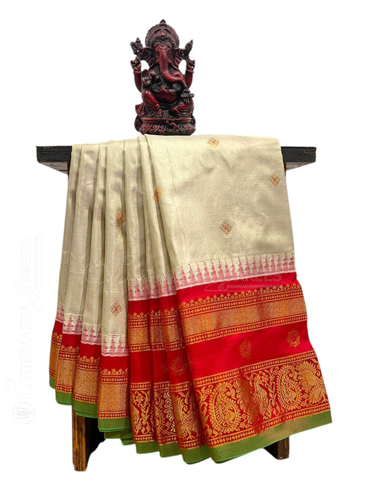 Kanchi Border Butta Cream Pure Silk Saree