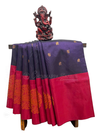 Big Peacock Border Dark Purple Pure Silk Saree