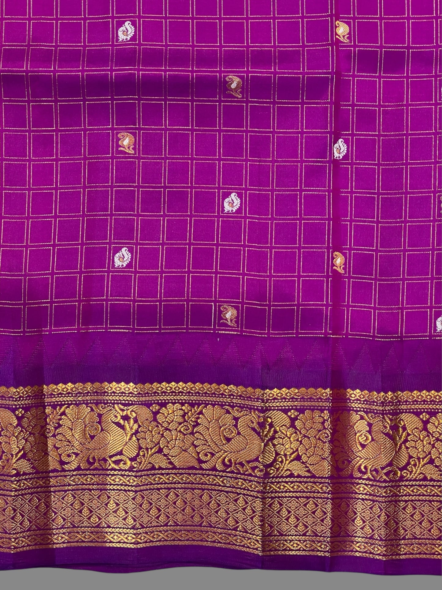 Humsa Big Checks Chiku Pure Silk Saree