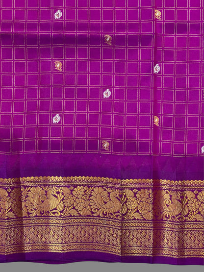 Humsa Big Checks Chiku Pure Silk Saree