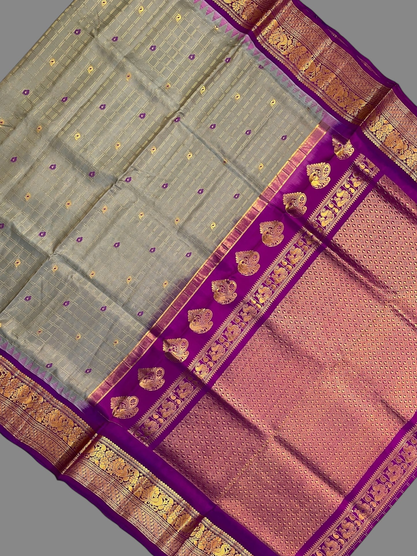 Humsa Big Checks Chiku Pure Silk Saree