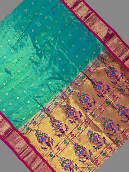 Paithani Sea Green Pure Silk Saree