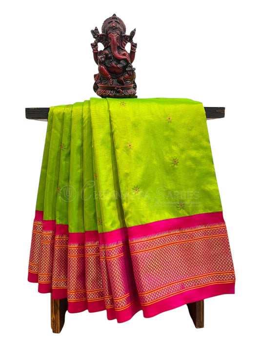 Paithani Parrot Green Silk Saree