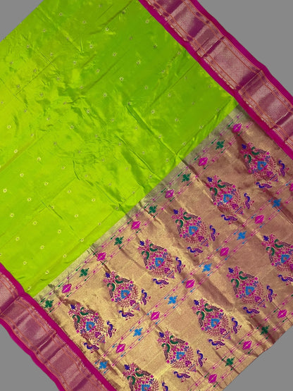 Paithani Parrot Green Silk Saree