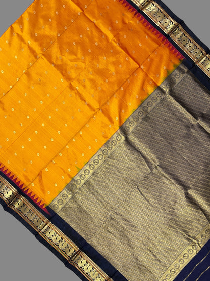 Humsa Border Orange Pure Silk Saree