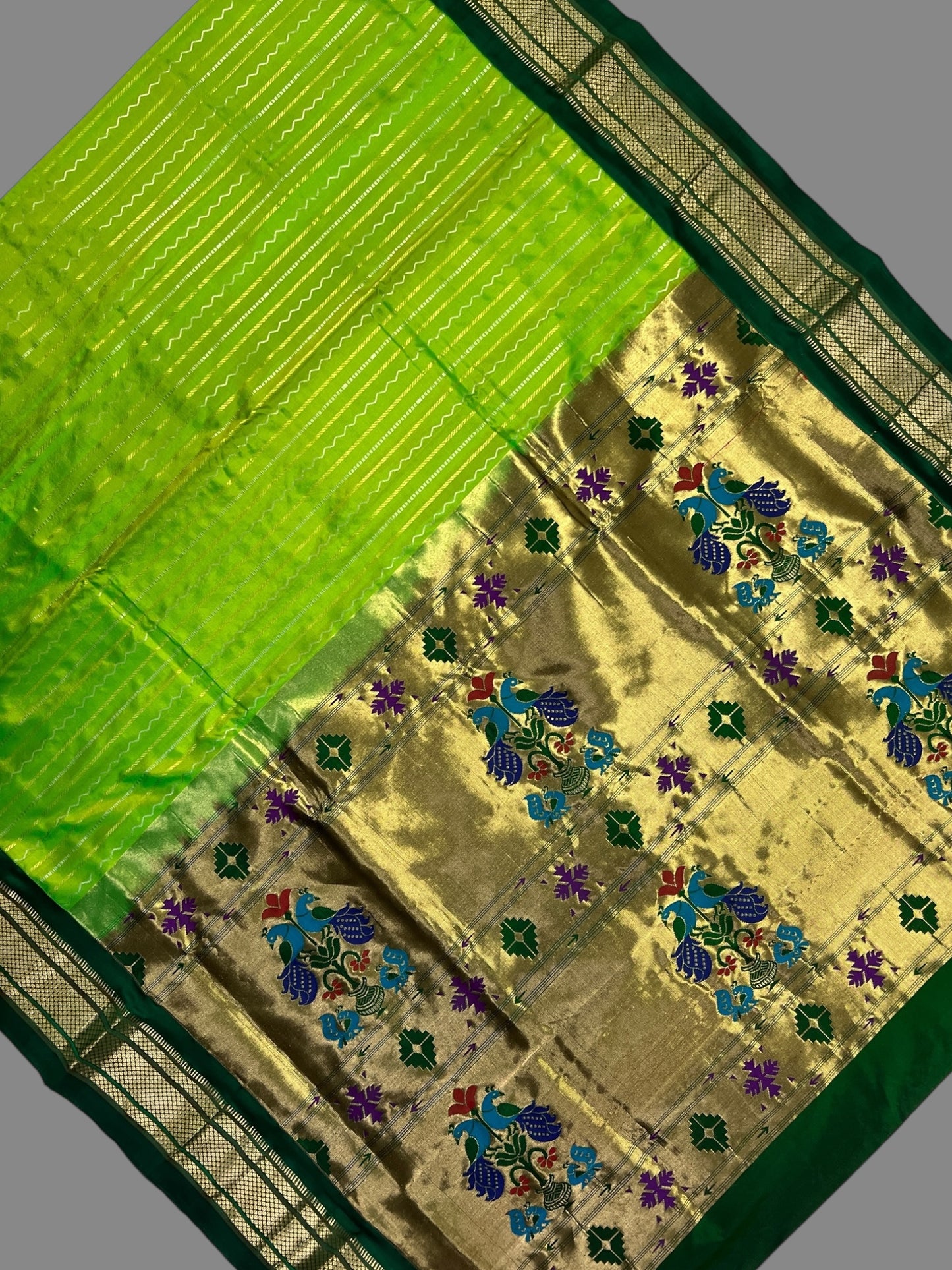 Pure Paithani Emerald Green Silk Saree